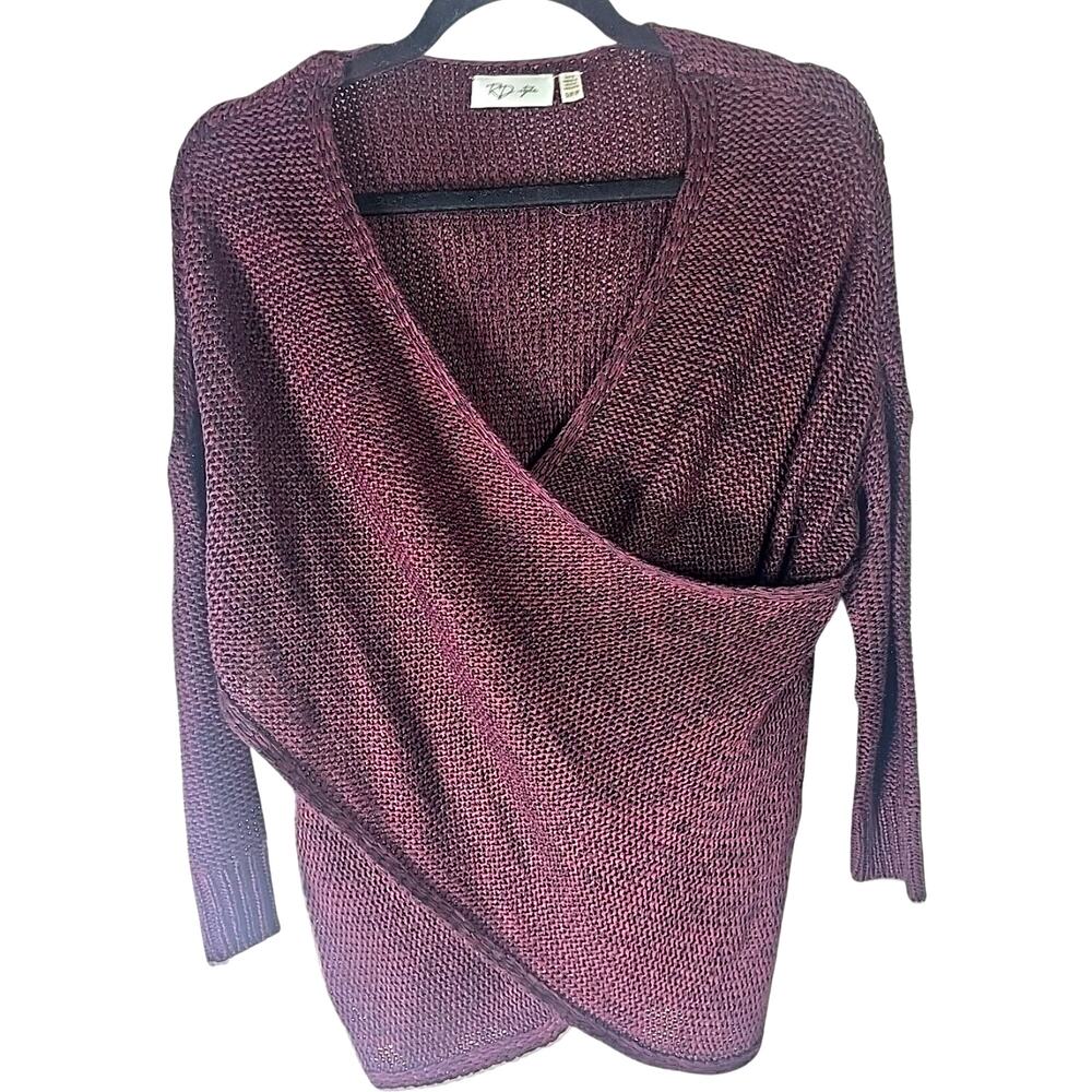 RD Style Wrap Sweater Burgundy Petite Small SP Light Weight Oversized Relaxed